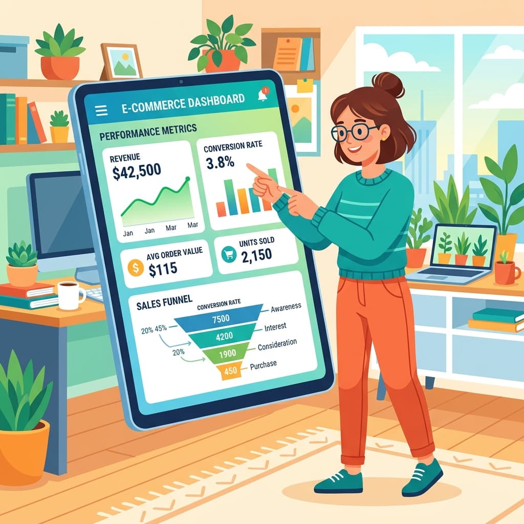 Merchandising Analytics 16:9 lineless cartoon illustration